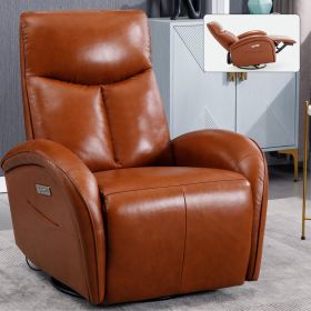 Yellow Brown Genuine Leather Swivel and Rocker Power Recliner Chair with Lumbar Support, Max Swivel Degree 270¬∞