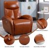 Yellow Brown Genuine Leather Swivel and Rocker Power Recliner Chair with Lumbar Support, Max Swivel Degree 270¬∞