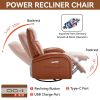 Yellow Brown Genuine Leather Swivel and Rocker Power Recliner Chair with Lumbar Support, Max Swivel Degree 270¬∞