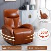 Yellow Brown Genuine Leather Swivel and Rocker Power Recliner Chair with Lumbar Support, Max Swivel Degree 270¬∞