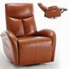 Yellow Brown Genuine Leather Swivel and Rocker Power Recliner Chair with Lumbar Support, Max Swivel Degree 270¬∞