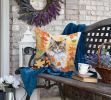 Norwegian Forest Cat in Fall Leaves Throw Pillow Machine Washable, Indoor Outdoor Decorative Pillow for Couch, Bed or Patio, 18Hx18W